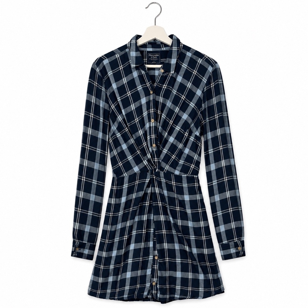 Abercrombie & Fitch Plaid Button Front‎ Shirt Dress Elastic Waist Size L Grunge